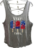 Patriotic Stay Cool Graphic Crisscross Back Tank Top Juniors 11/13