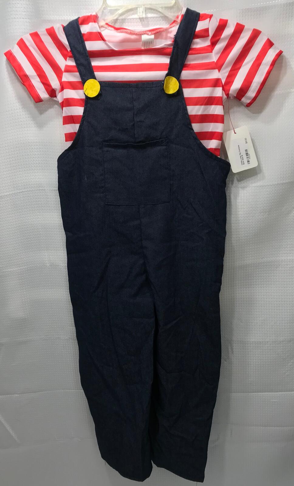 Pig Costume Overalls with Striped Shirt and Hat Kids medium