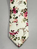 NEW! Mens Neck Tie Ivory Floral Wedding Pink Roses Narrow