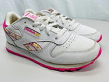 Reebok Classic Running Sneaker White & Pink with Pink Flowers Girls USA 3