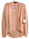 Versona Pink Cardigan Shawl Sweater Crochet Lace Detail on Back Ladies S