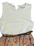 Knit Works girls dress white top, floral skirt and brown braided belt size 10