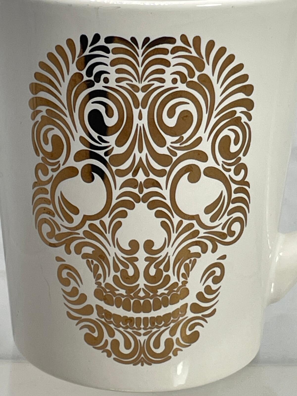 Signature Housewares Incorporated Stoneware Mug with Gold Skull Design 14 oz