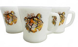 Vintage Fire King Milk Glass Mugs, Anchor Hocking Happy Tiger 4" - Set of 3