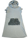 Fabkids T-shirt dress, gray unicorn hooded silver sequin pocket girls size 10/12