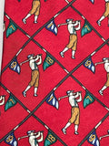 Vintage Hatfield House Red Silk Golf Print Mens Necktie