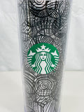 2014 Starbucks Black and White Patterned Tumbler with Clear Lid 24 oz