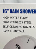 NEW! 16" Shower Round Head High Water Flow Stainless Steel Brushed Nickel Finish