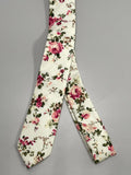 NEW! Mens Neck Tie Ivory Floral Wedding Pink Roses Narrow