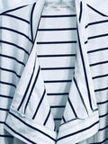 White & Black Striped Cardigan Sweater w/ Khaki Elbow Patches Ladies S