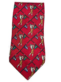 Vintage Hatfield House Red Silk Golf Print Mens Necktie
