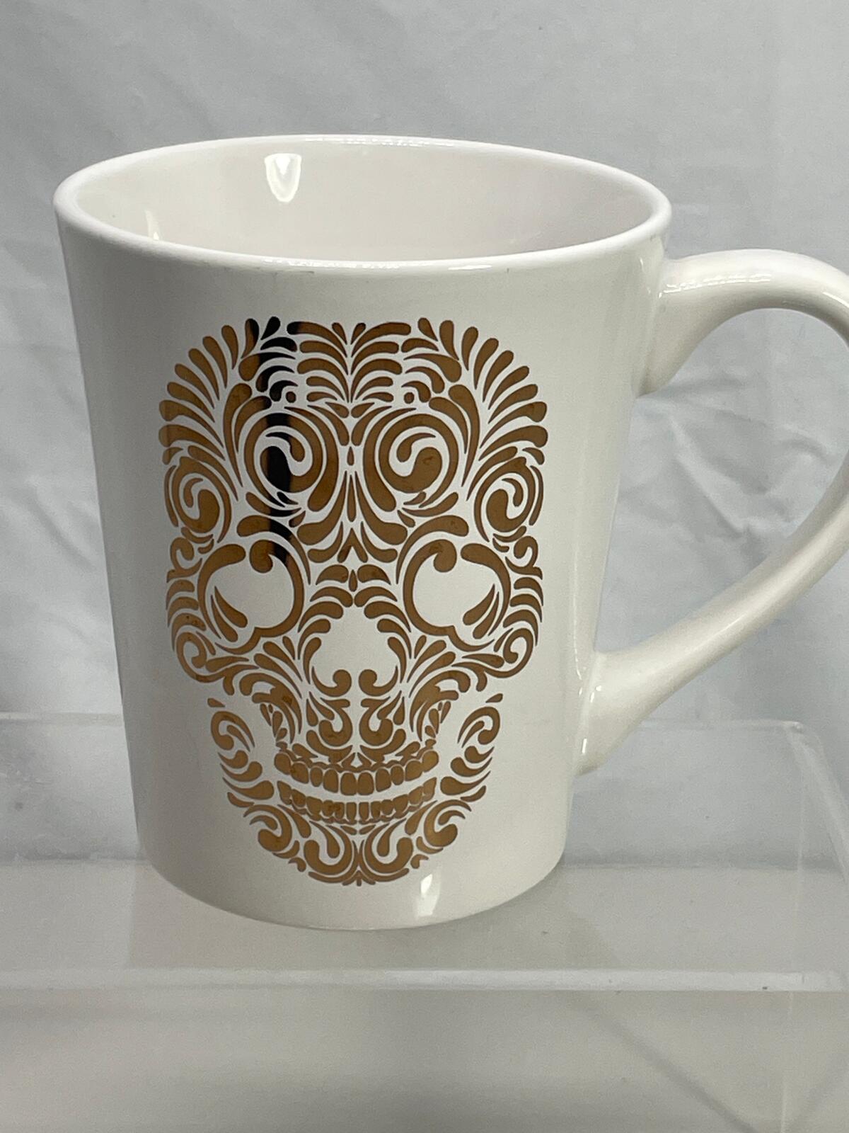 Signature Housewares Incorporated Stoneware Mug with Gold Skull Design 14 oz